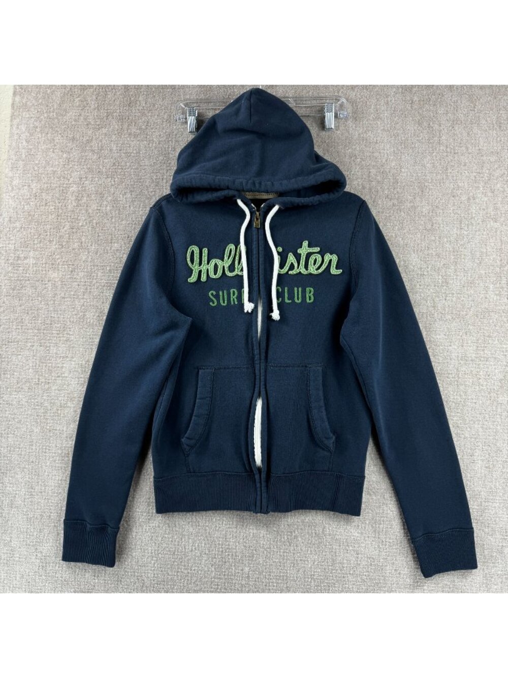 Hollister Surf Club Full Zip Hoodie Womens L Navy Blue Fleece Embroidered Y2K